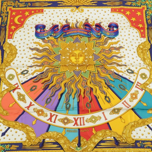 Hermès "Carpe Diem" Colorful Sunburst Silk Scarf - Picture 2 of 5